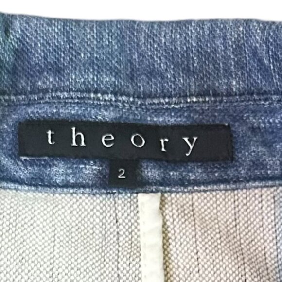 Theory Button-Down Denim Jacket 100% Cotton w/ Pockets Size 2 Women's - Picture 10 of 11